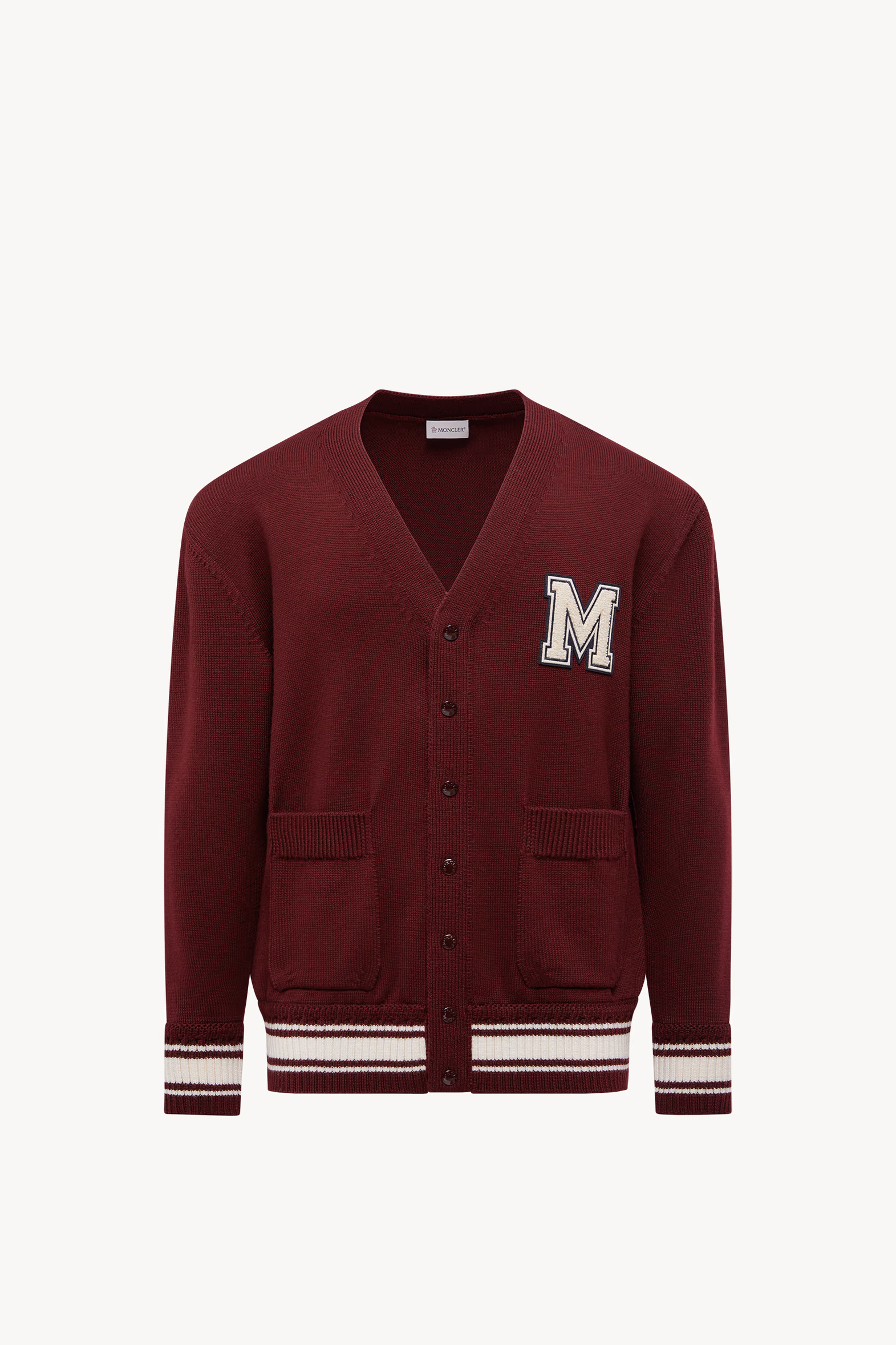 Embroidered Monogram Wool Cardigan Men Burgundy Moncler 2